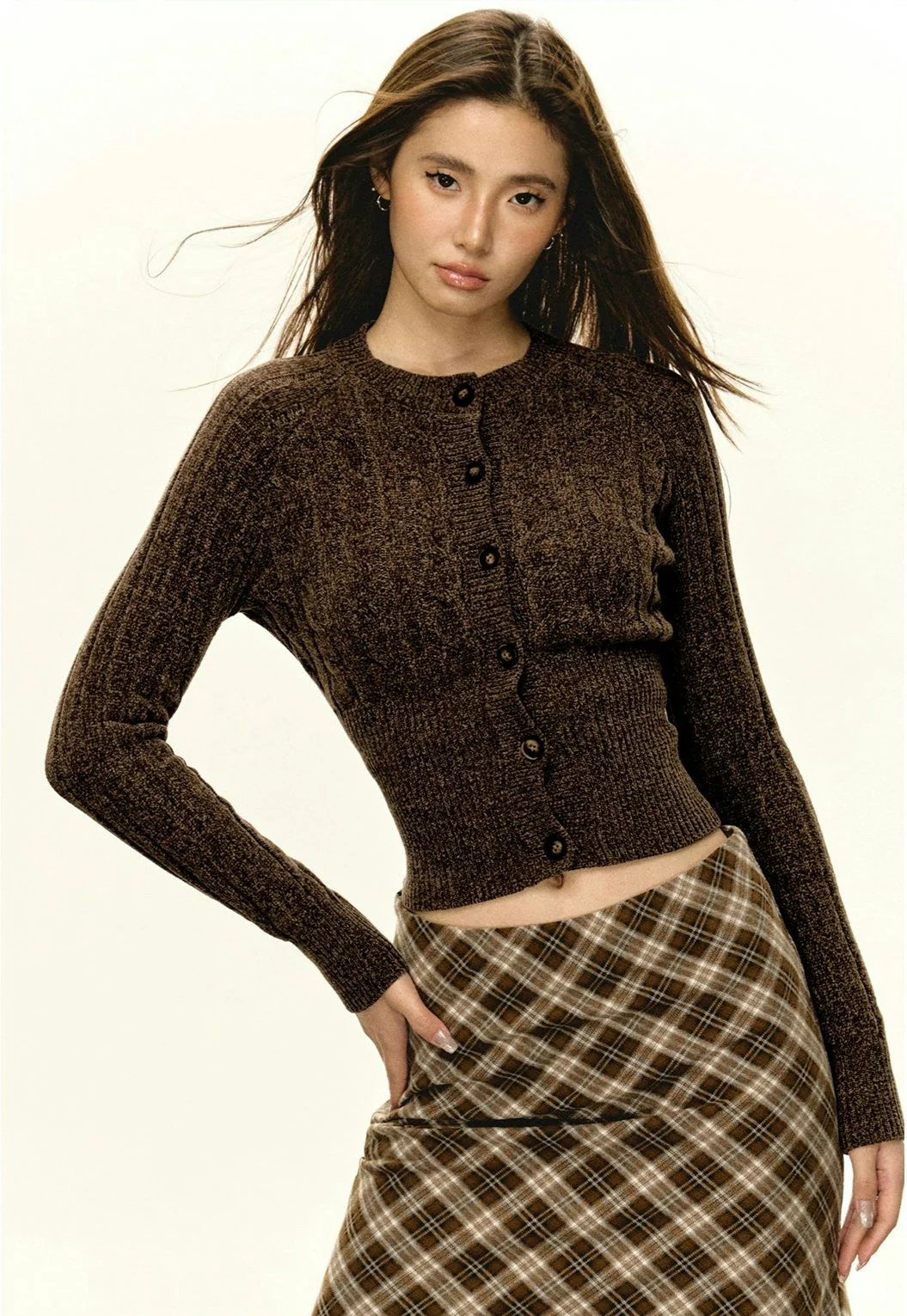 Skinny Cable Knit Button-Up Cardigan - Image 7