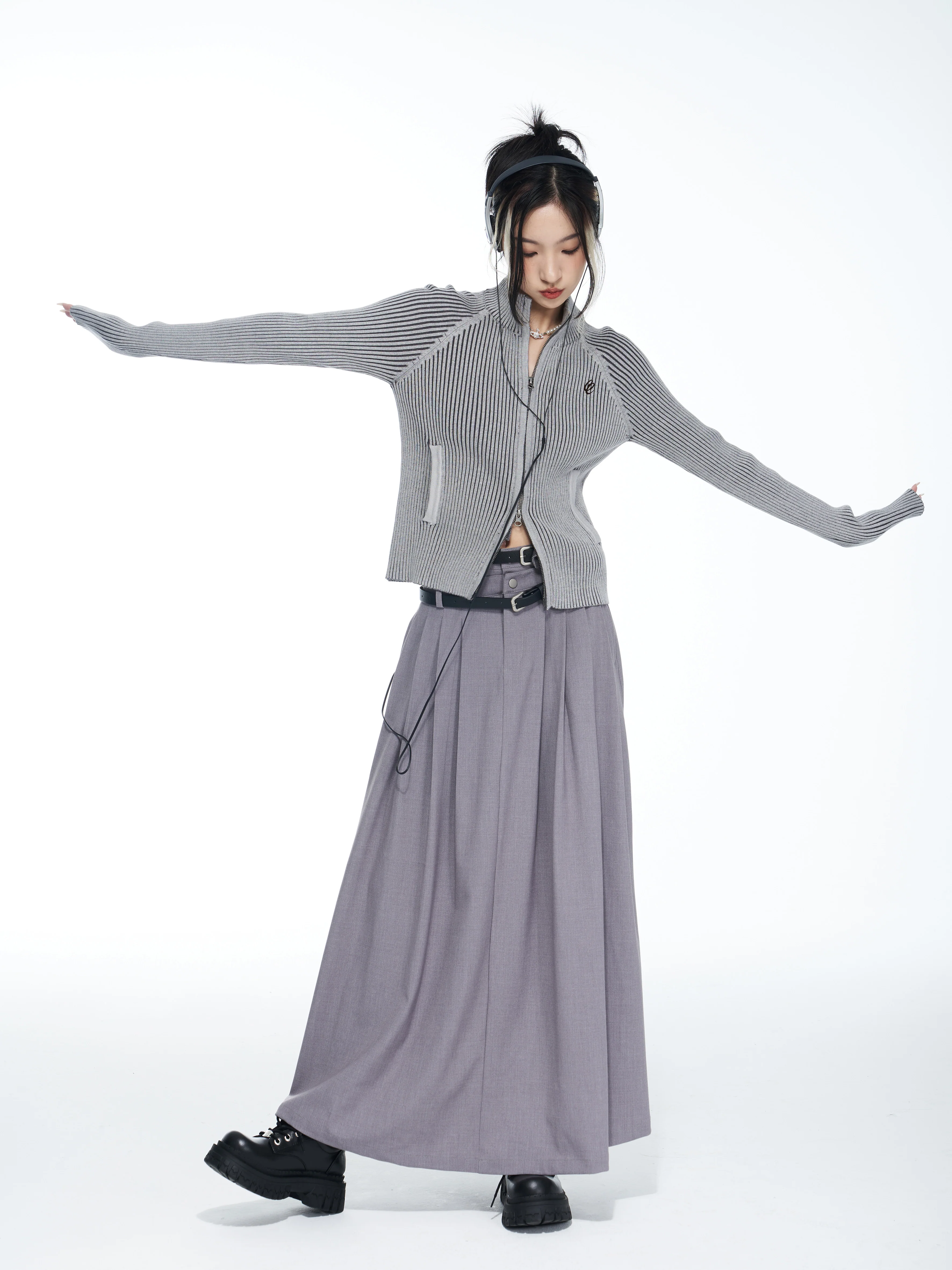 Skinny Double Zip Ribbed Cardigan - Image 5