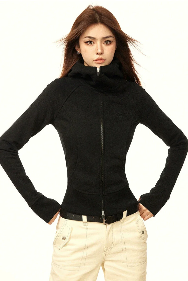 Skinny High Collar Hoodie Zip Jacket - Image 11