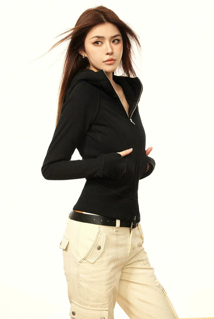 Skinny High Collar Hoodie Zip Jacket - Image 14