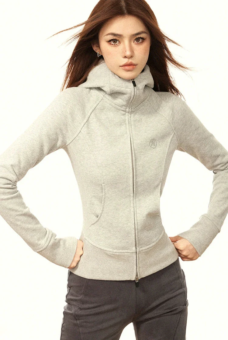 Skinny High Collar Hoodie Zip Jacket - Image 18