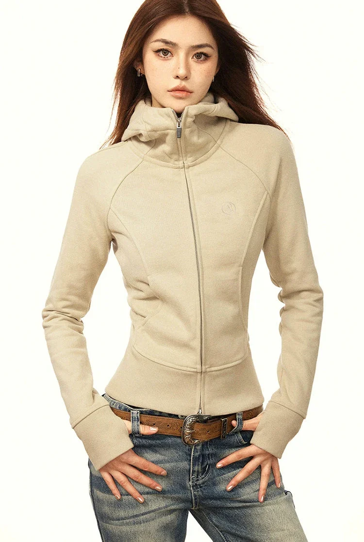 Skinny High Collar Hoodie Zip Jacket - Image 2