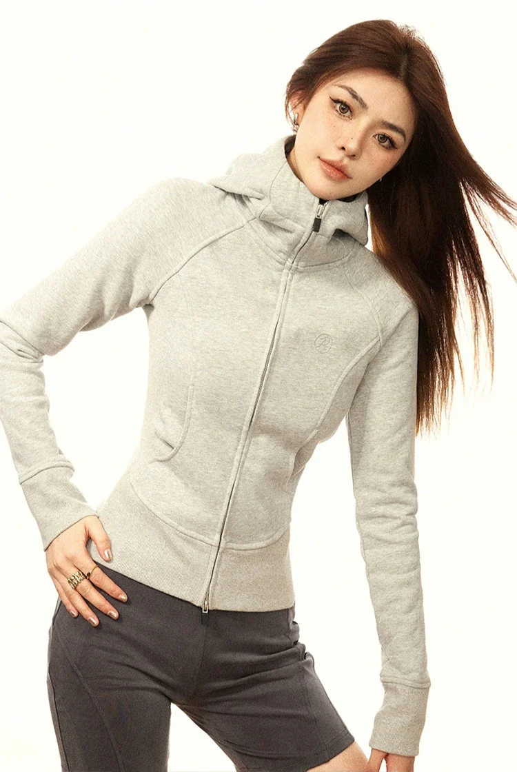 Skinny High Collar Hoodie Zip Jacket - Image 22