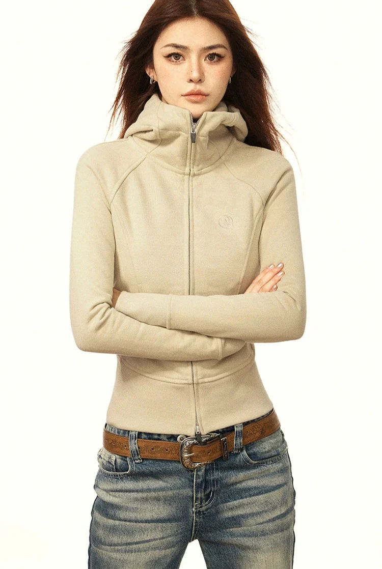 Skinny High Collar Hoodie Zip Jacket - Image 4