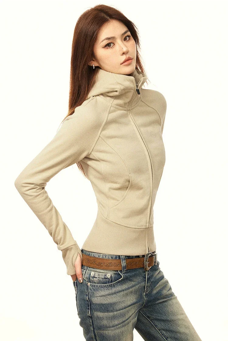 Skinny High Collar Hoodie Zip Jacket - Image 5