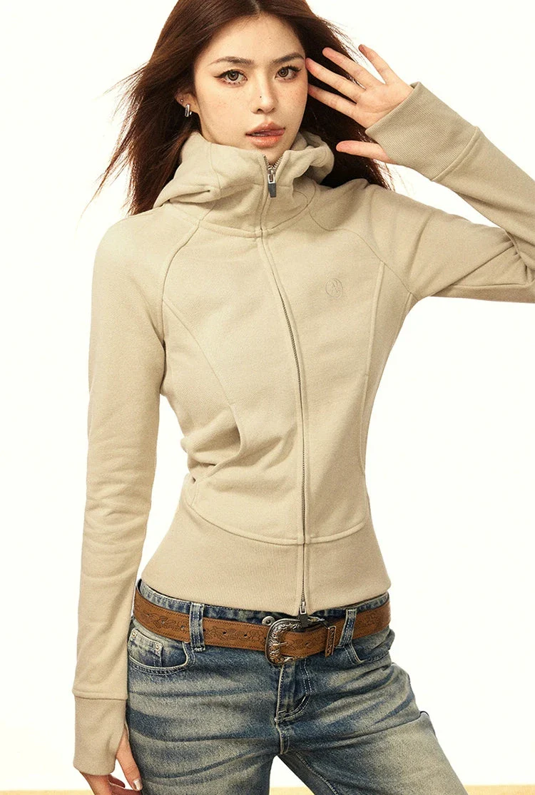 Skinny High Collar Hoodie Zip Jacket - Image 6
