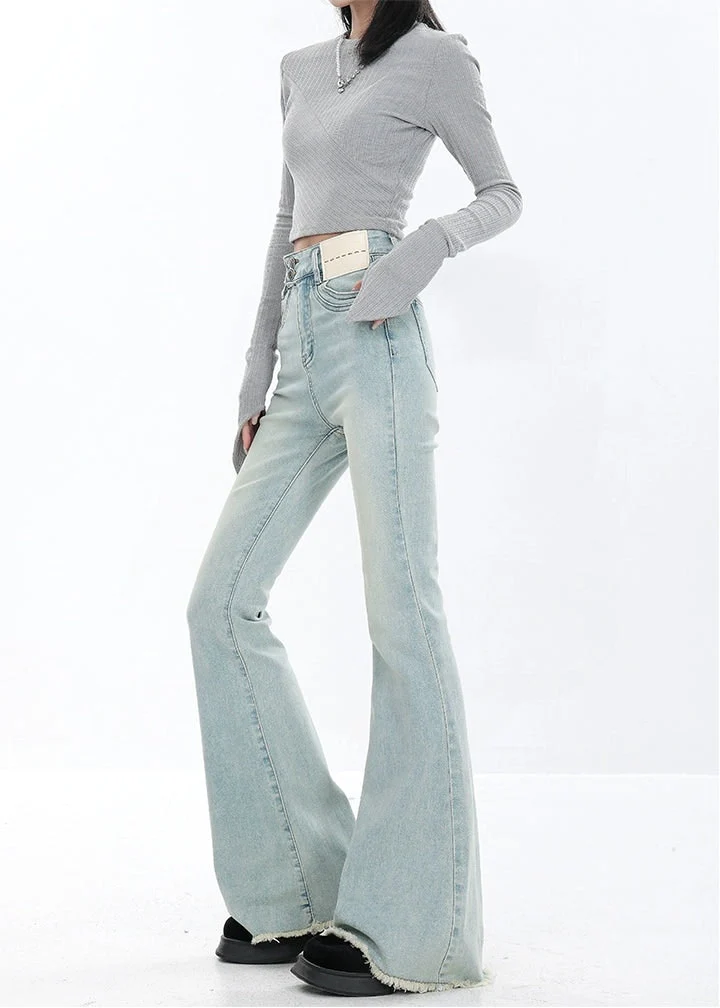 Skinny Reverse-Patch Distressed Hem Flared Jeans - Image 4