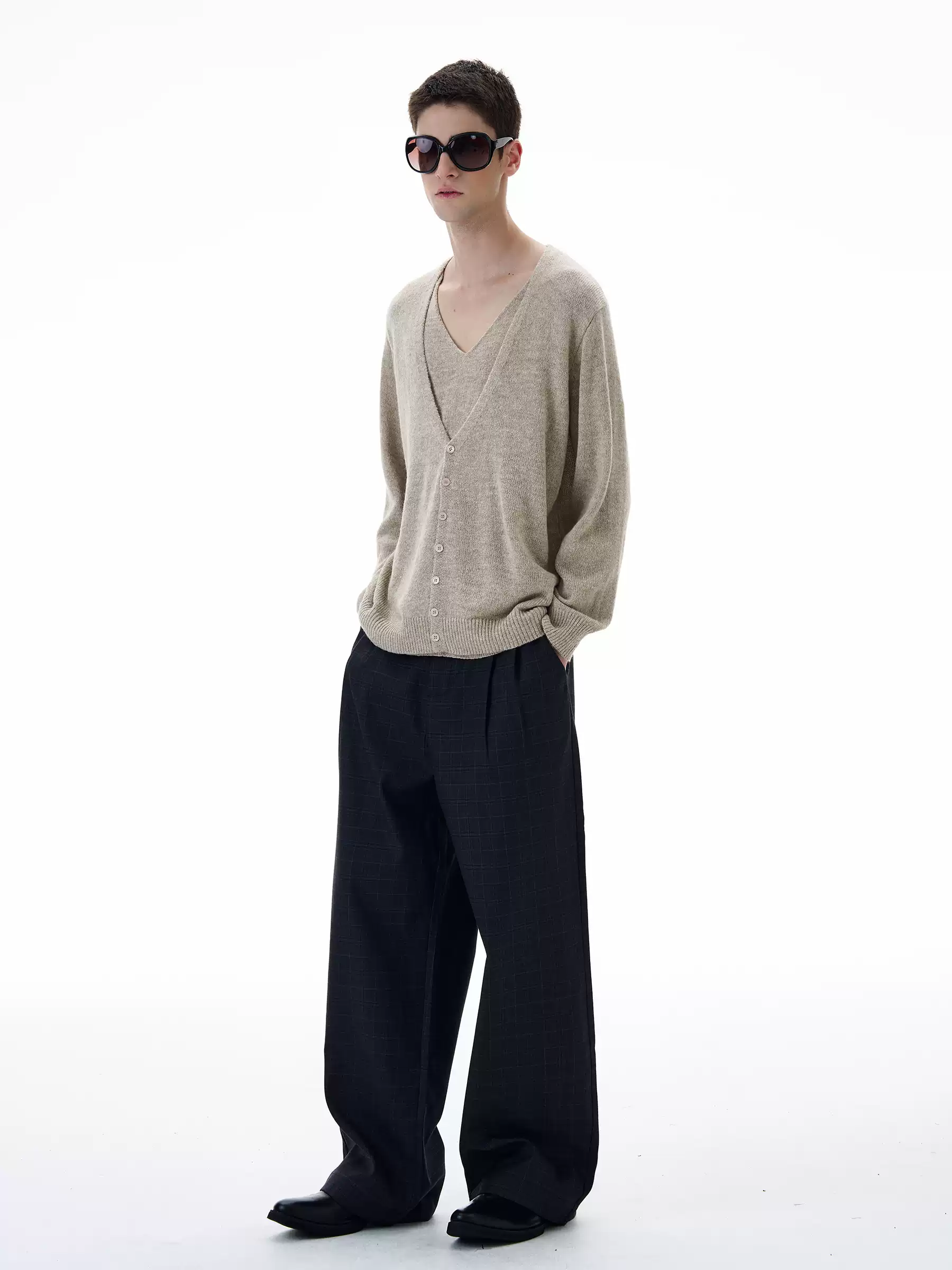 Skinny Ribbed Hem Mock Layered Button Cardigan - Image 6
