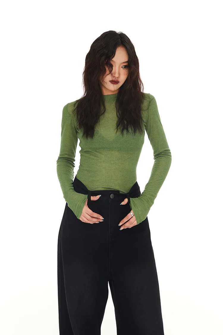 Skinny Semi High Neck Translucent Top - Image 4