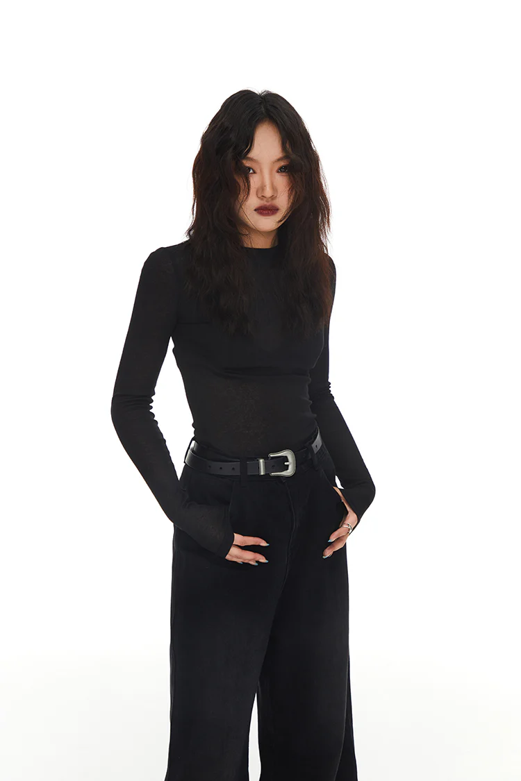 Skinny Semi High Neck Translucent Top - Image 9