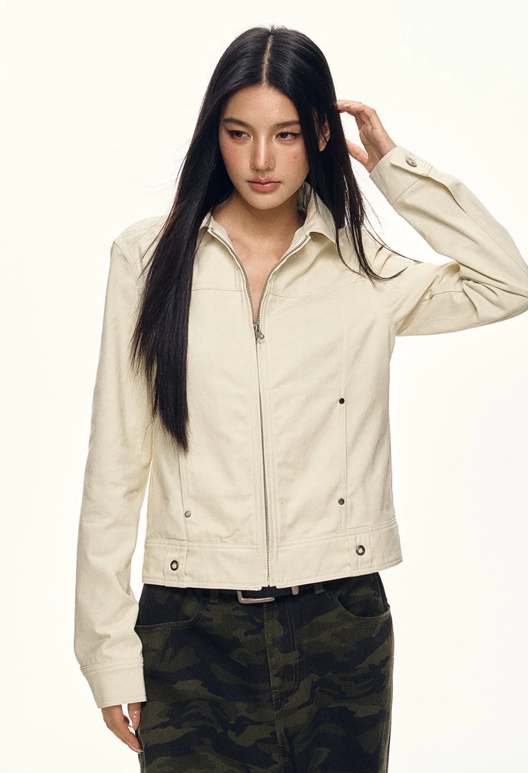 Skinny Zip-Up Collared Worker Jacket - Image 3