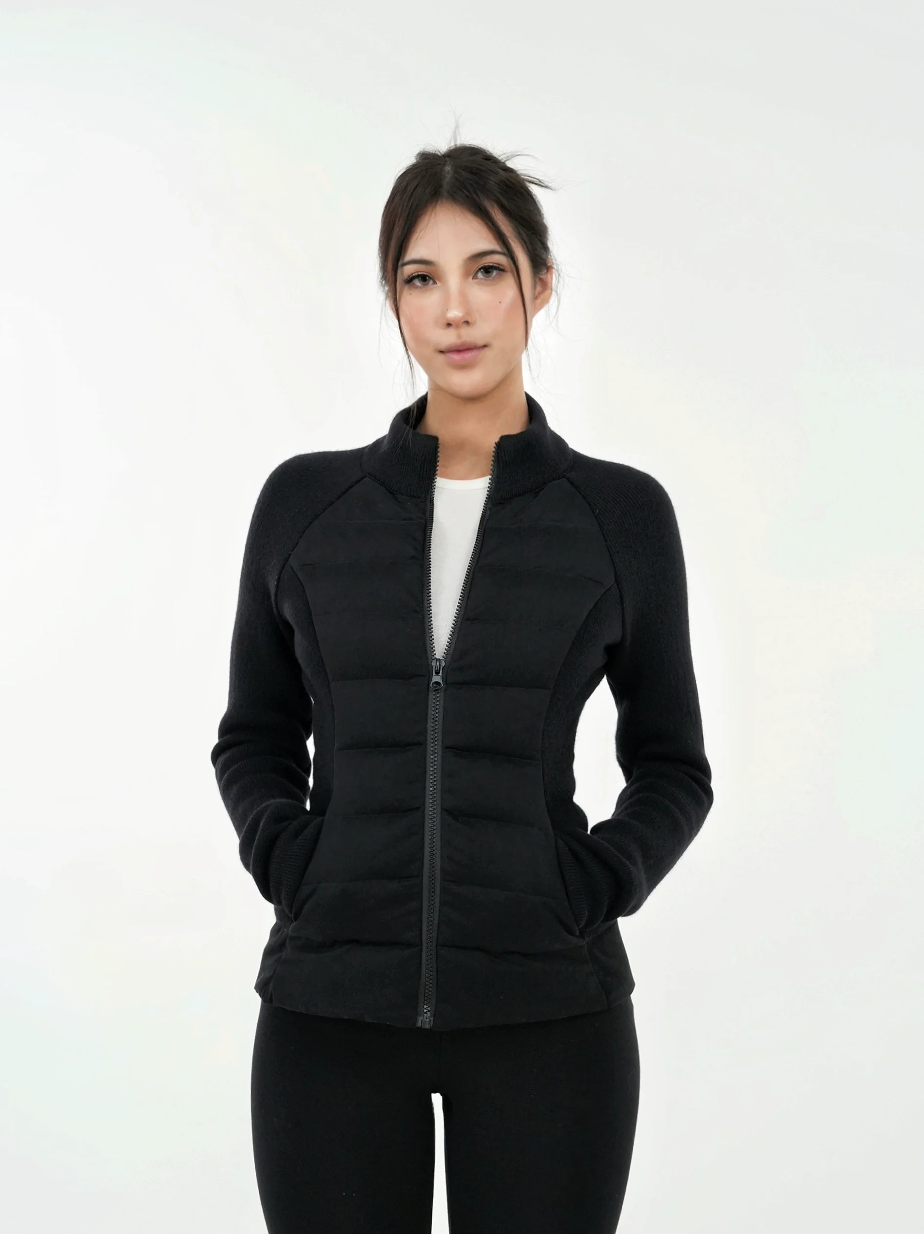 Skinny Zip-Up Fleece Lined Quilted Puffer Down Jacket - Image 4