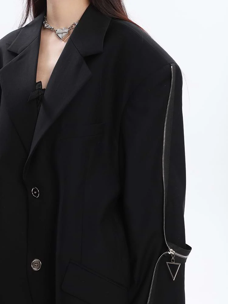 Sleeve Zip Blazer with Shoulder Pads - Image 16