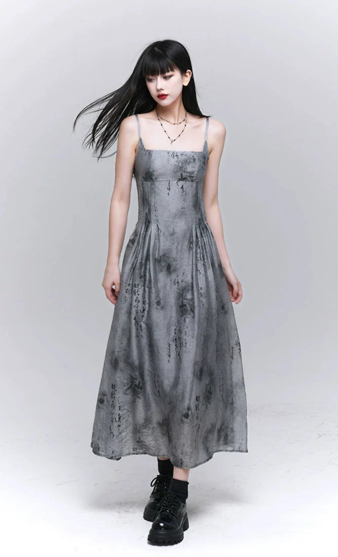 Sleeveless Abstract Print Midi Dress with Pockets - Image 3