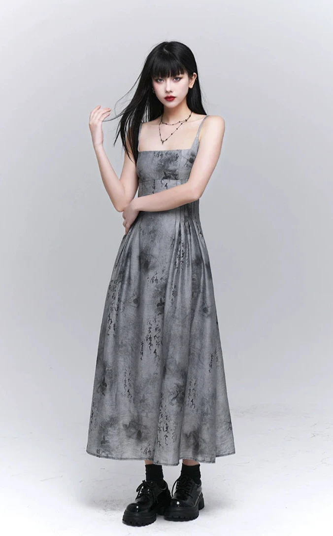 Sleeveless Abstract Print Midi Dress with Pockets - Image 4
