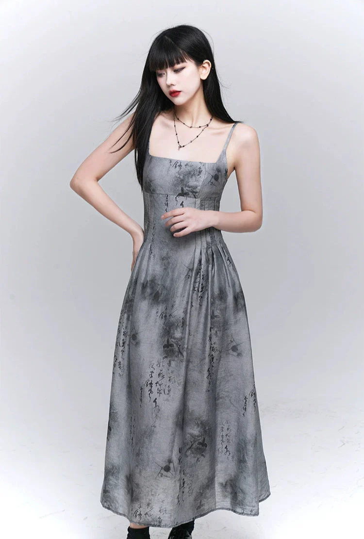 Sleeveless Abstract Print Midi Dress with Pockets - Image 5
