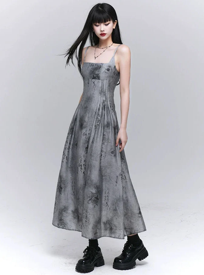 Sleeveless Abstract Print Midi Dress with Pockets - Image 6