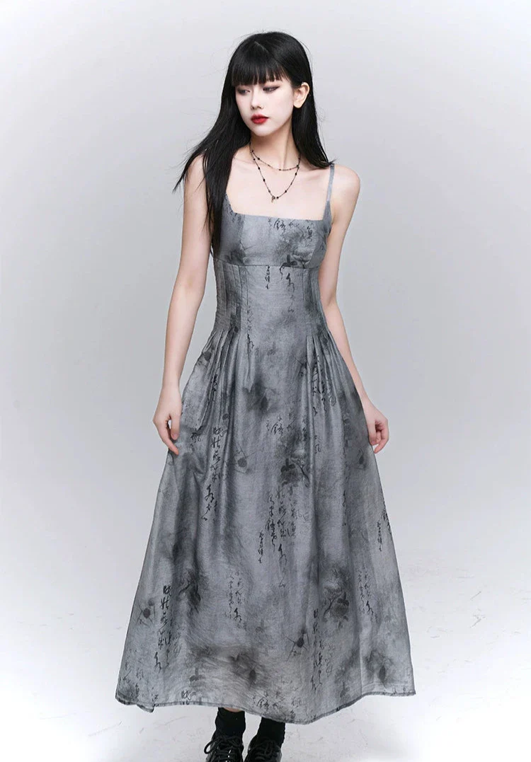 Sleeveless Abstract Print Midi Dress with Pockets - Image 7