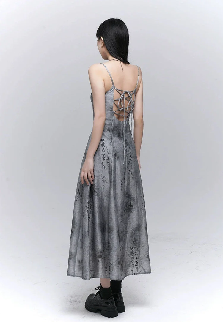 Sleeveless Abstract Print Midi Dress with Pockets - Image 8