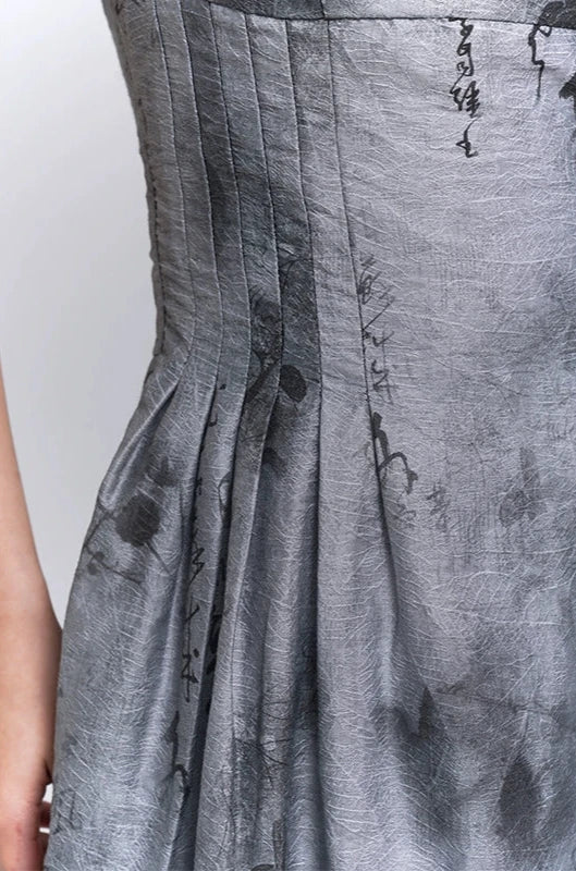 Sleeveless Abstract Print Midi Dress with Pockets - Image 9