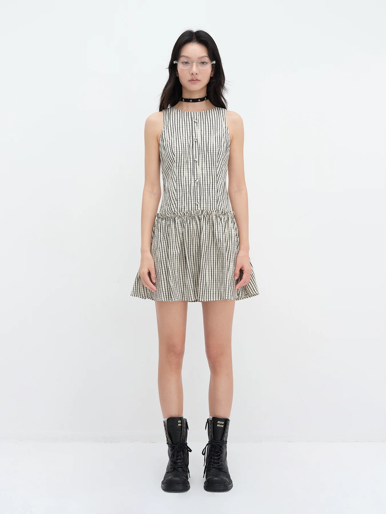 Sleeveless Drop Waist Stripe Mini Dress - Image 3