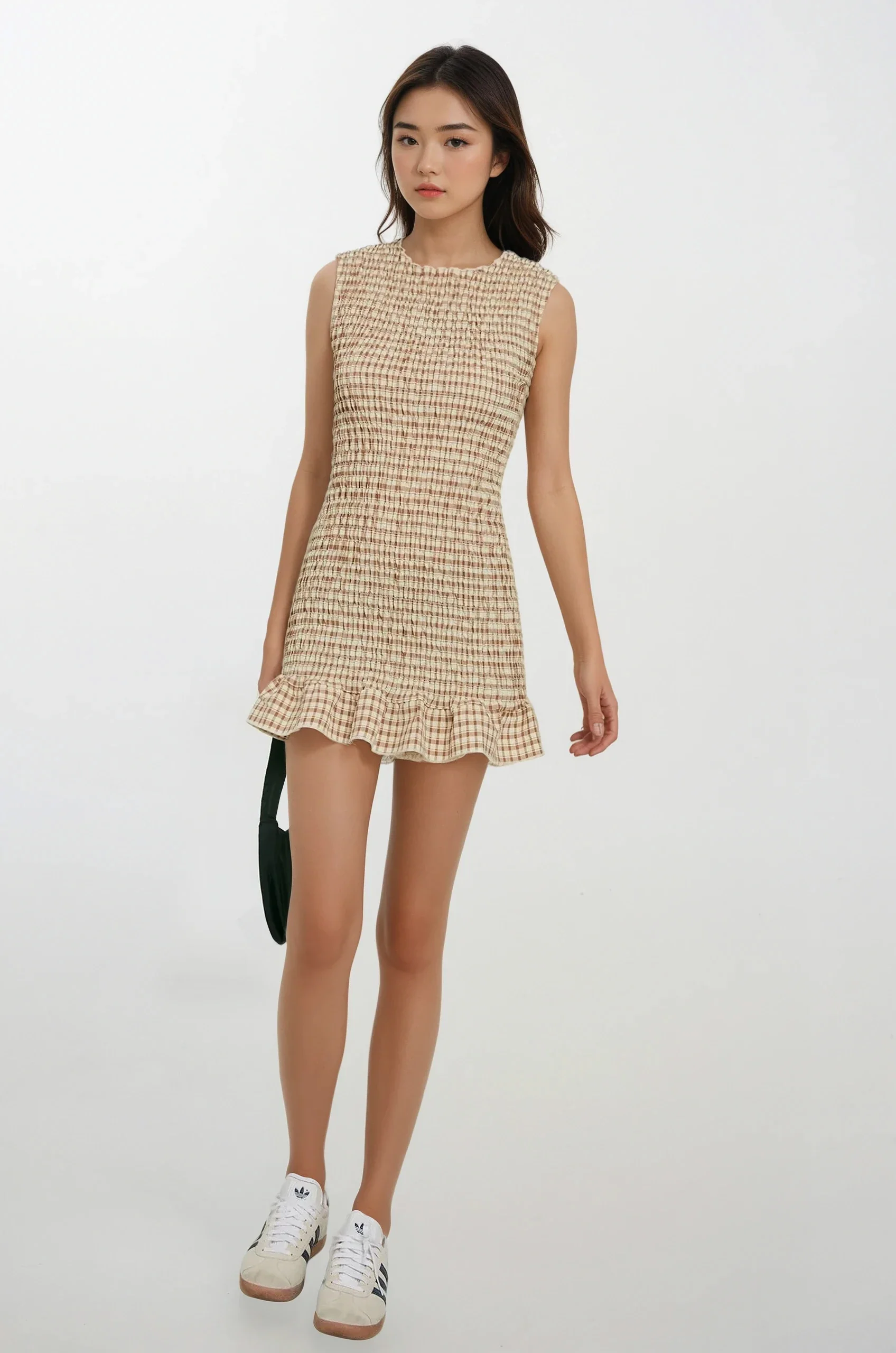 Sleeveless Gingham Ruffle Hem Mini Dress
