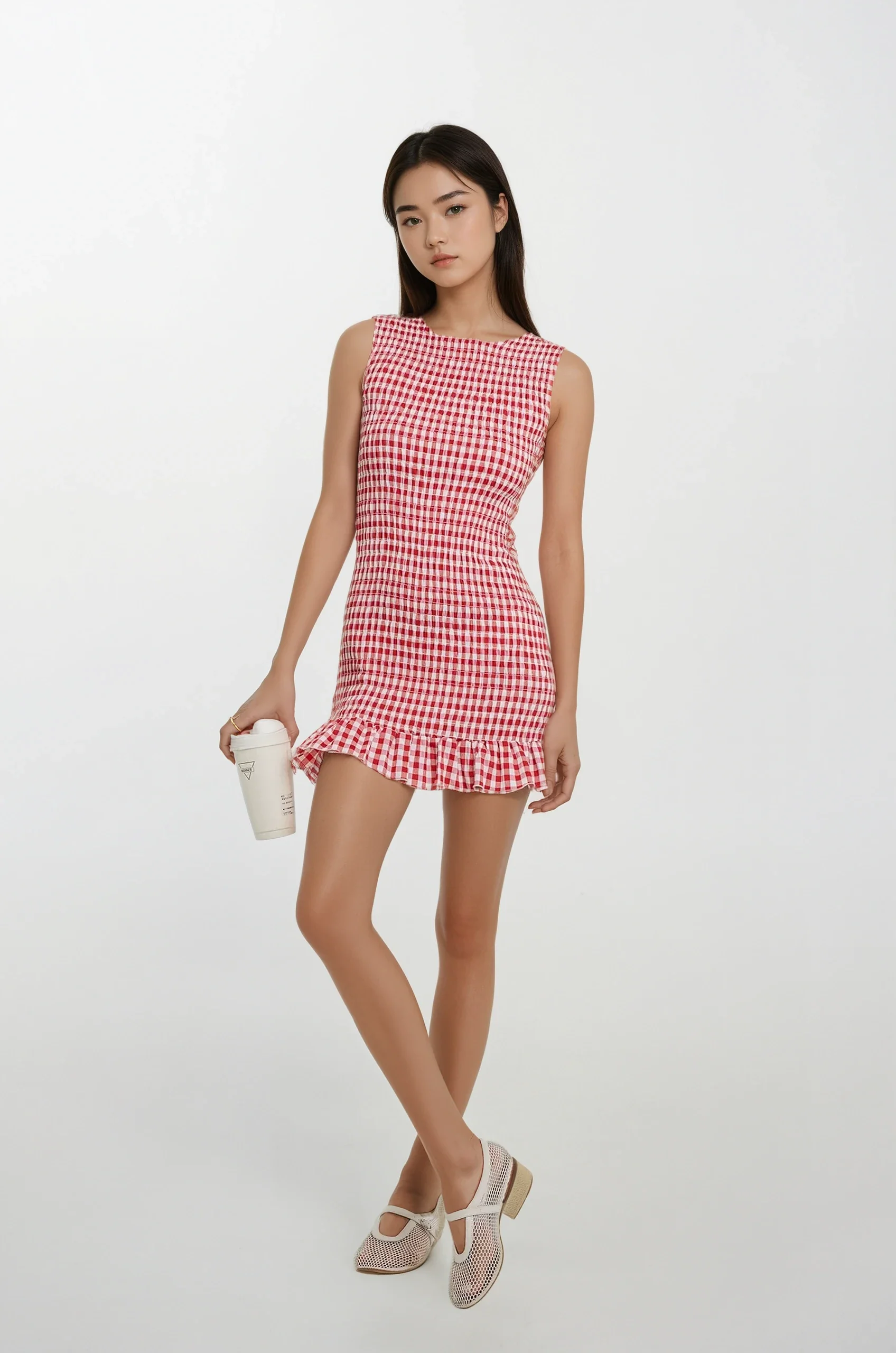 Sleeveless Gingham Ruffle Hem Mini Dress - Image 20