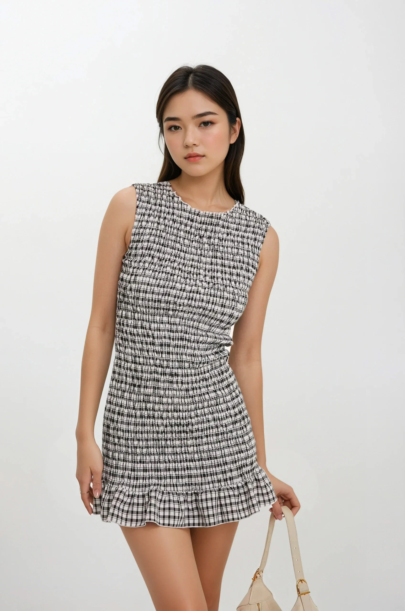 Sleeveless Gingham Ruffle Hem Mini Dress - Image 21