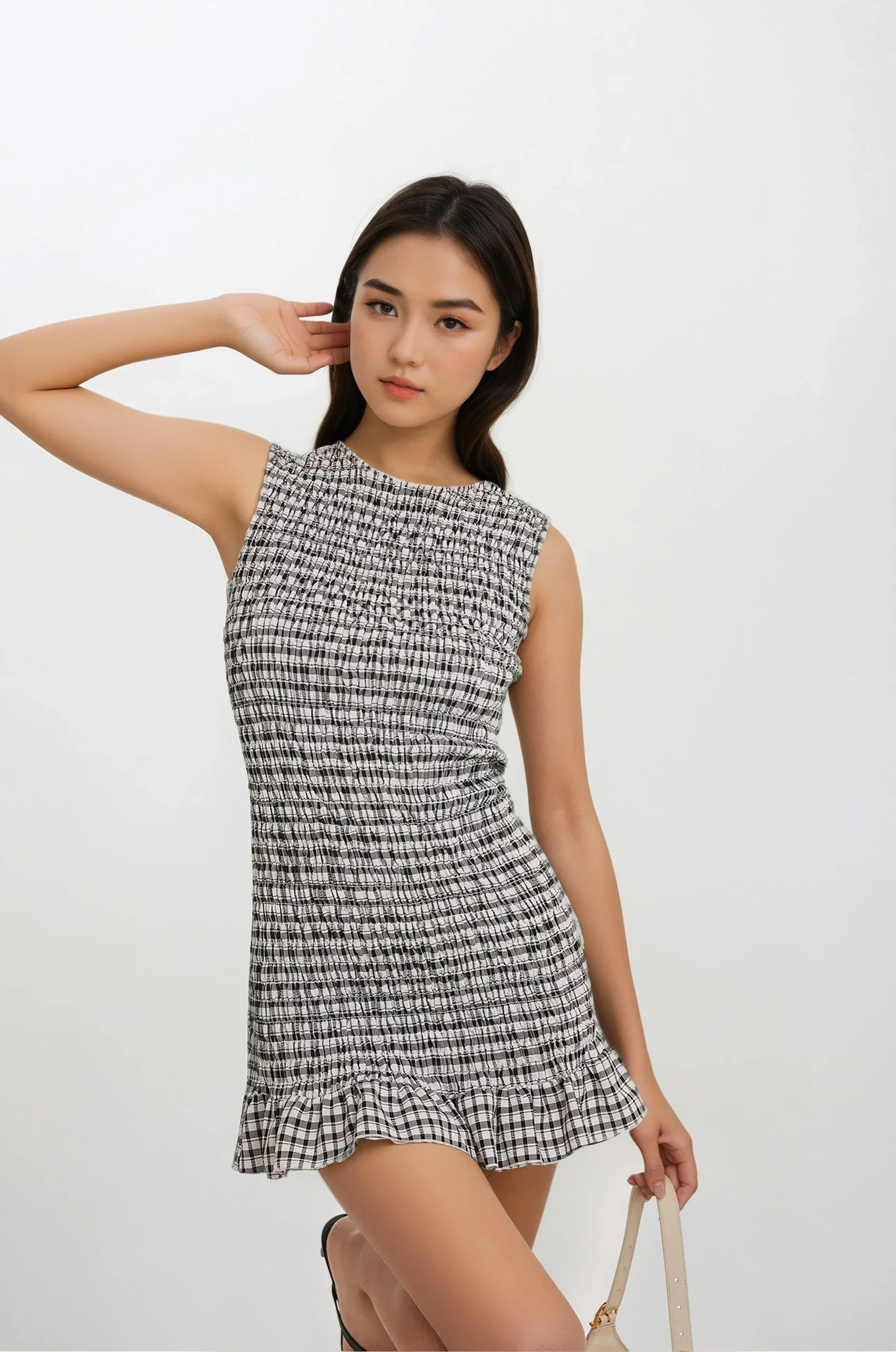Sleeveless Gingham Ruffle Hem Mini Dress - Image 32