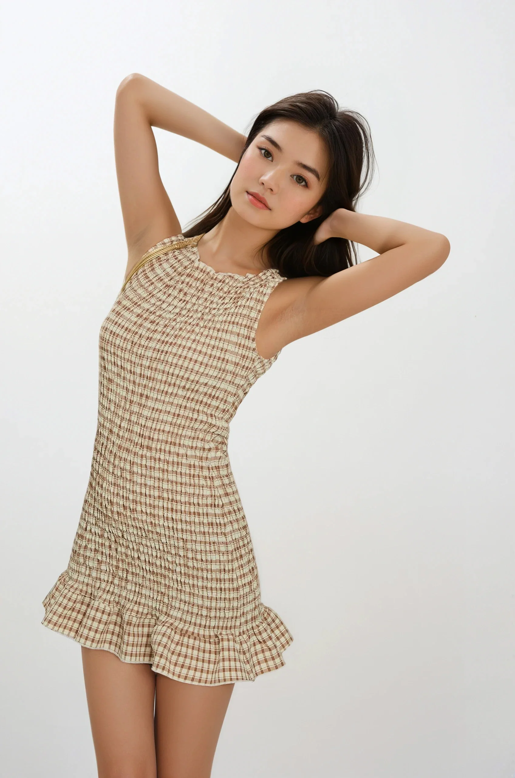 Sleeveless Gingham Ruffle Hem Mini Dress - Image 4
