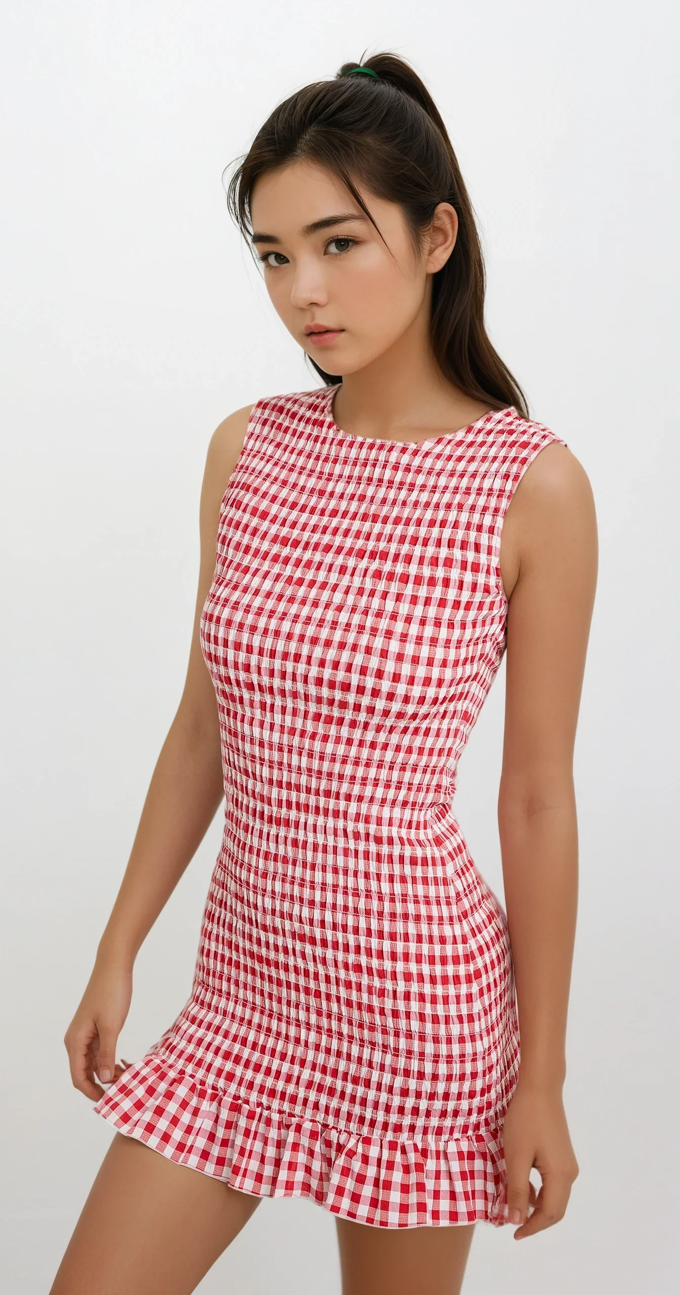 Sleeveless Gingham Ruffle Hem Mini Dress - Image 7