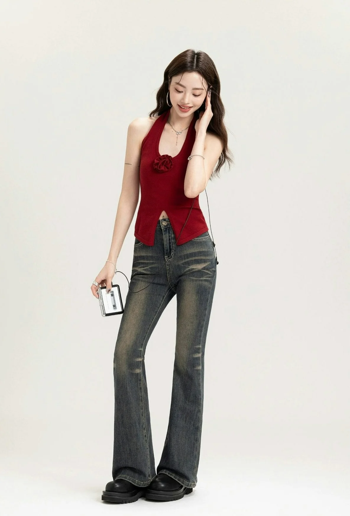 Sleeveless Halter Top with Front Rose Detail - Image 14