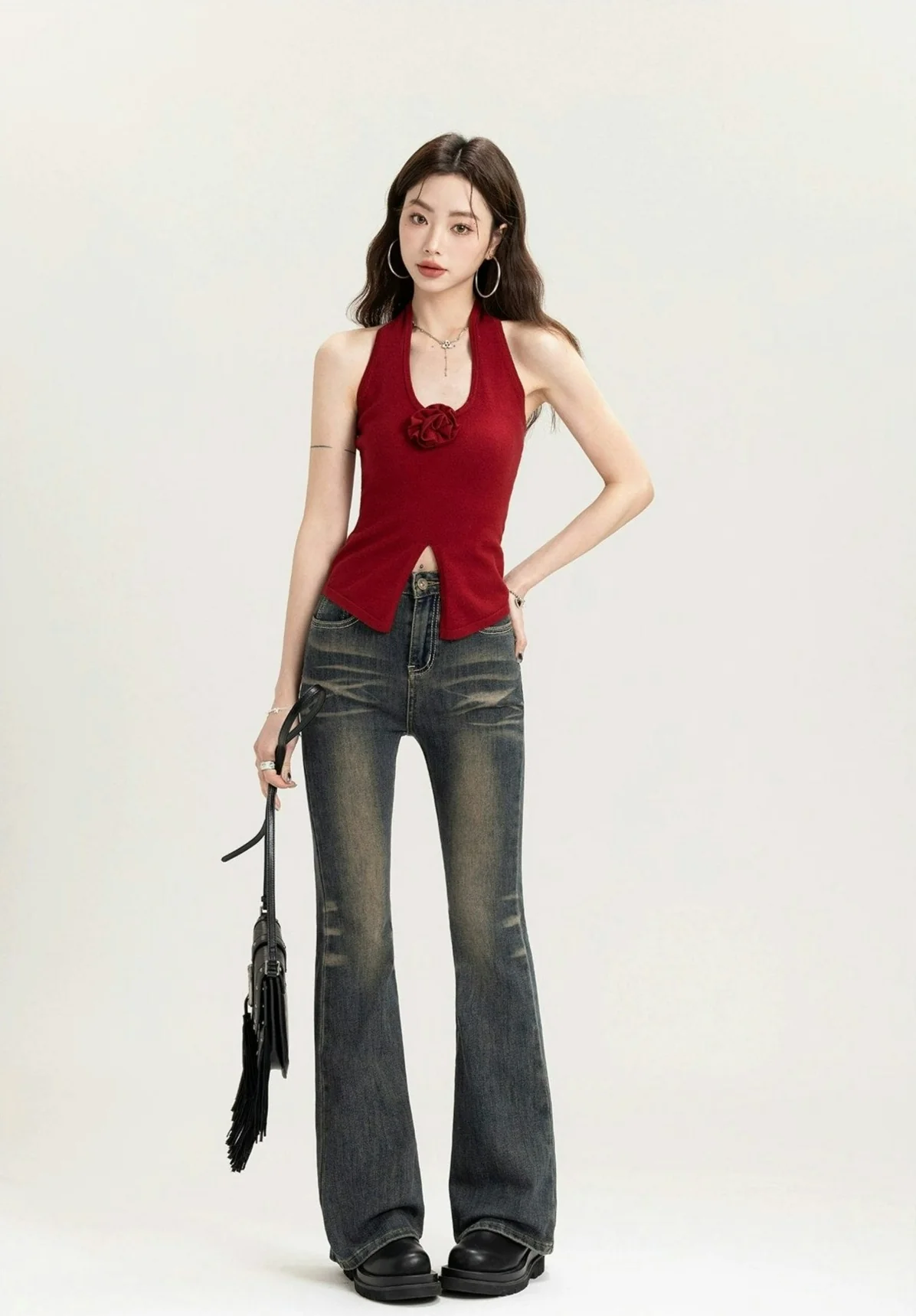 Sleeveless Halter Top with Front Rose Detail - Image 15