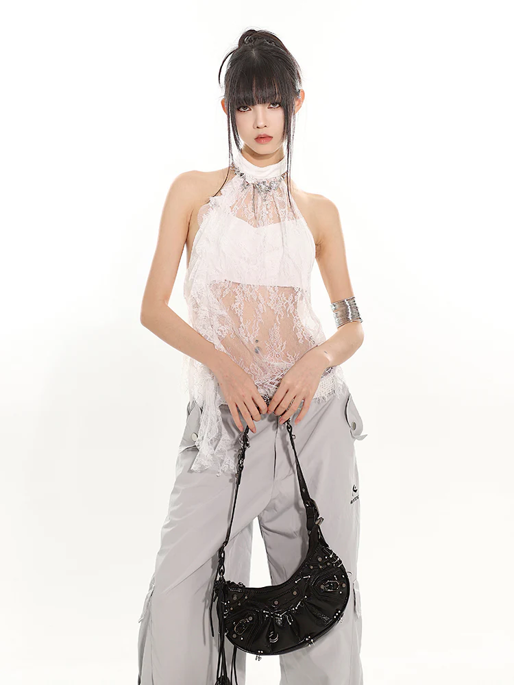 Sleeveless Lace Halter Neck Crop Top - Image 17