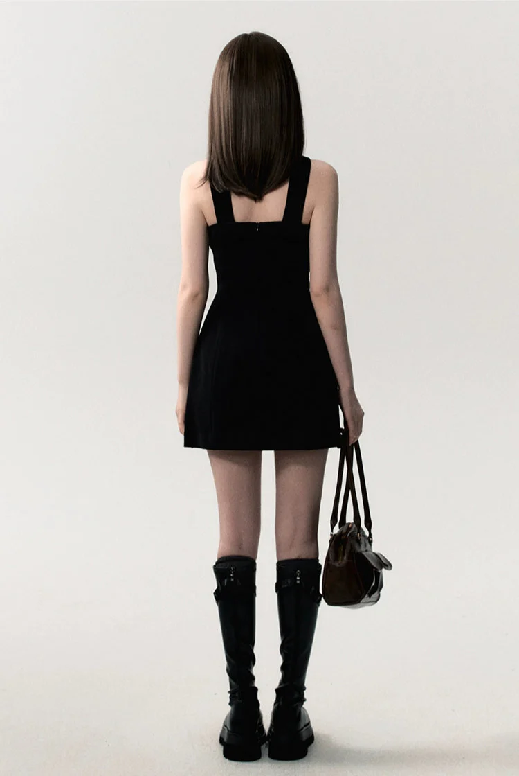 Sleeveless Mini Dress with Velvet Crisscross Neckline and Bow Detail - Image 7