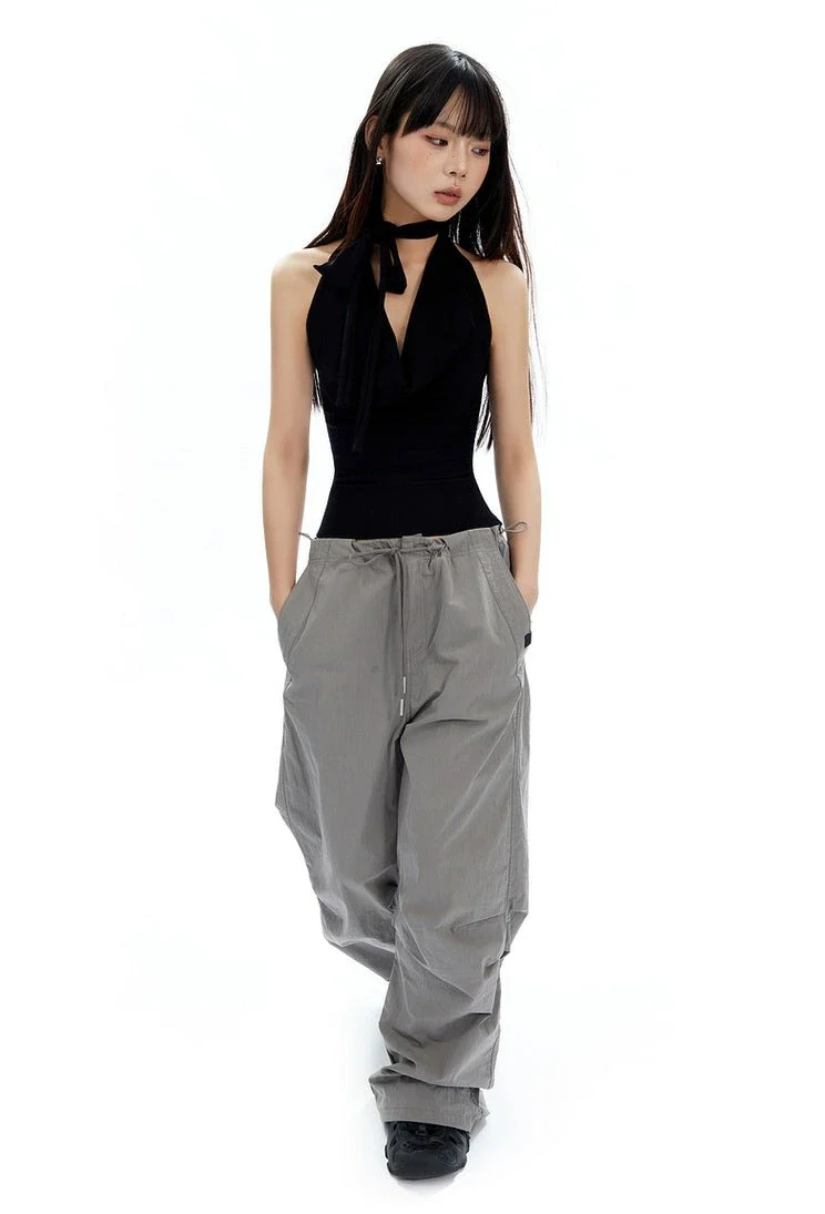 Sleeveless Ribbed Scarf-Detail Crossover Halterneck Top - Image 13
