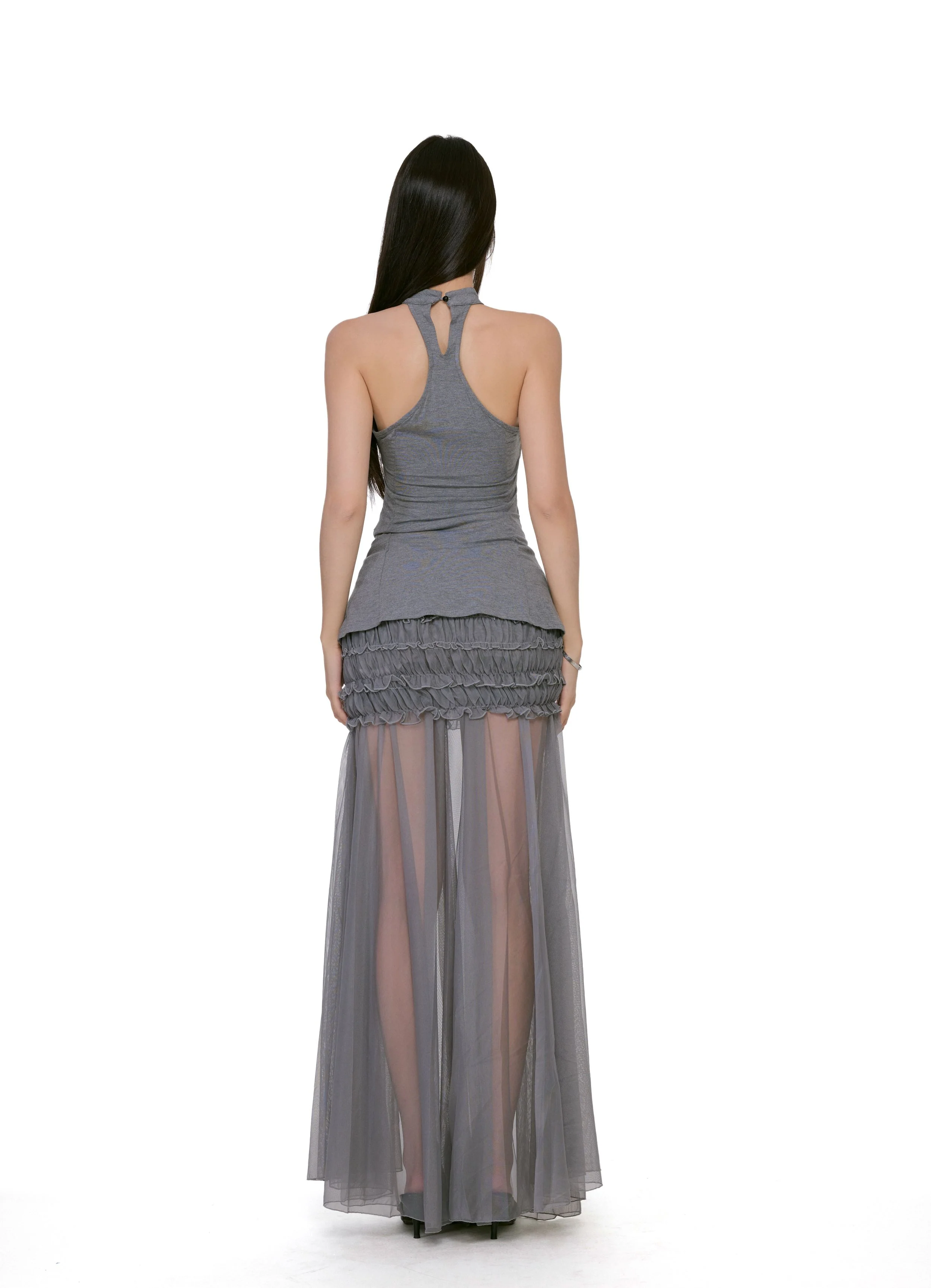 Ruched Waist Sheer Mesh Maxi Skirt - Image 4
