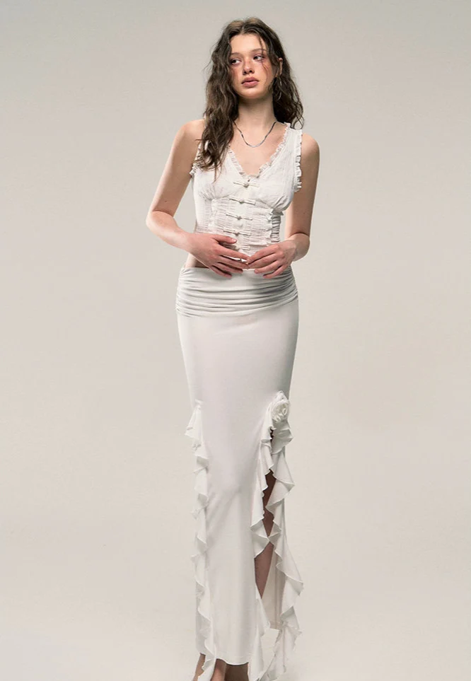 Sleeveless Ruffle Trim Corset-Effect Crop Top - Image 10