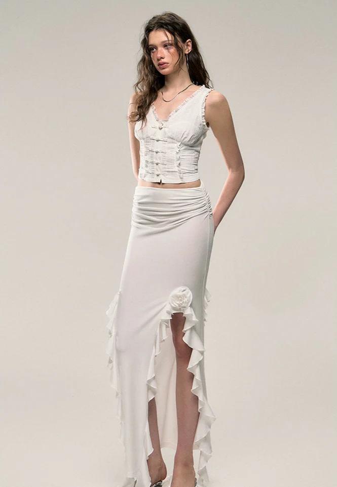 Sleeveless Ruffle Trim Corset-Effect Crop Top - Image 11