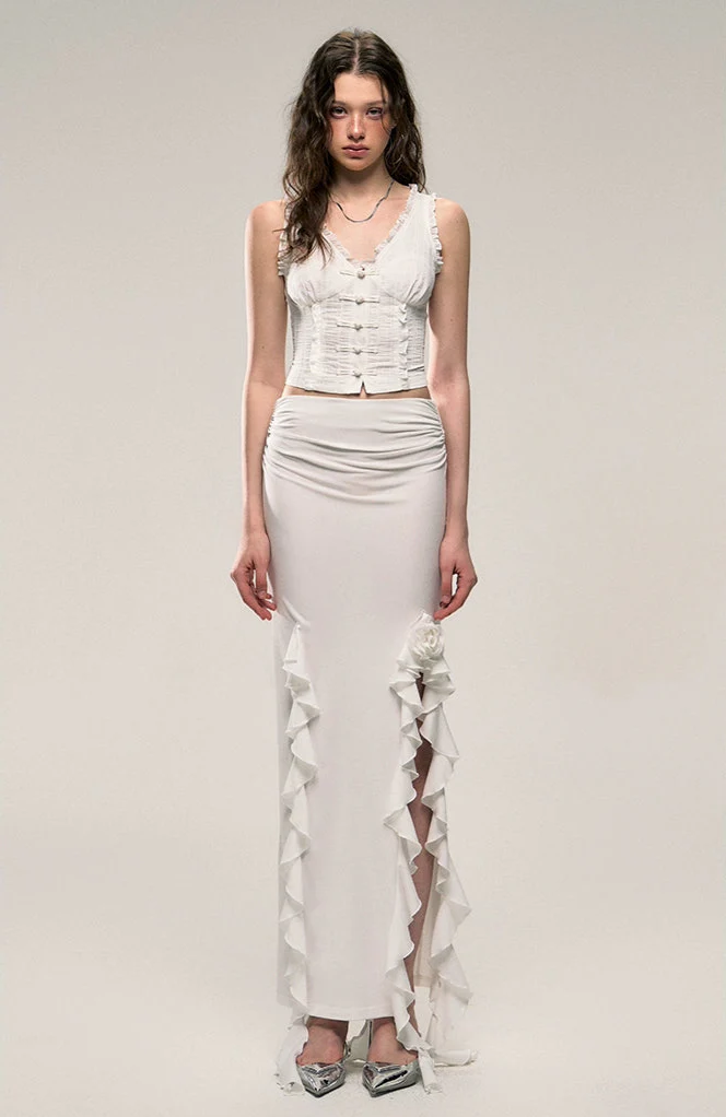 Sleeveless Ruffle Trim Corset-Effect Crop Top - Image 6