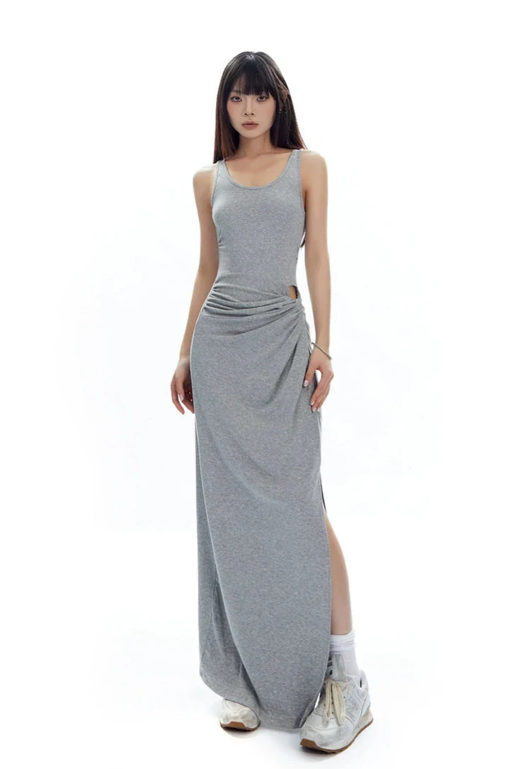Sleeveless Scoop Neck Maxi Dress with Side Slit and Cut-Out Detail - Image 15