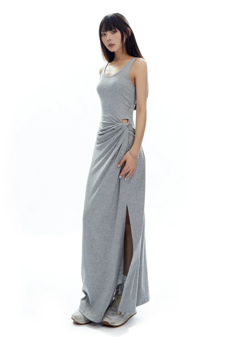 Sleeveless Scoop Neck Maxi Dress with Side Slit and Cut-Out Detail - Image 17