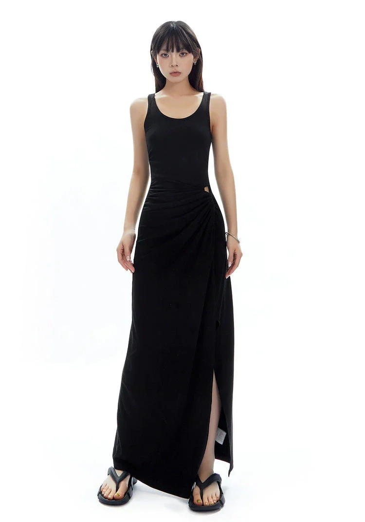 Sleeveless Scoop Neck Maxi Dress with Side Slit and Cut-Out Detail - Image 9