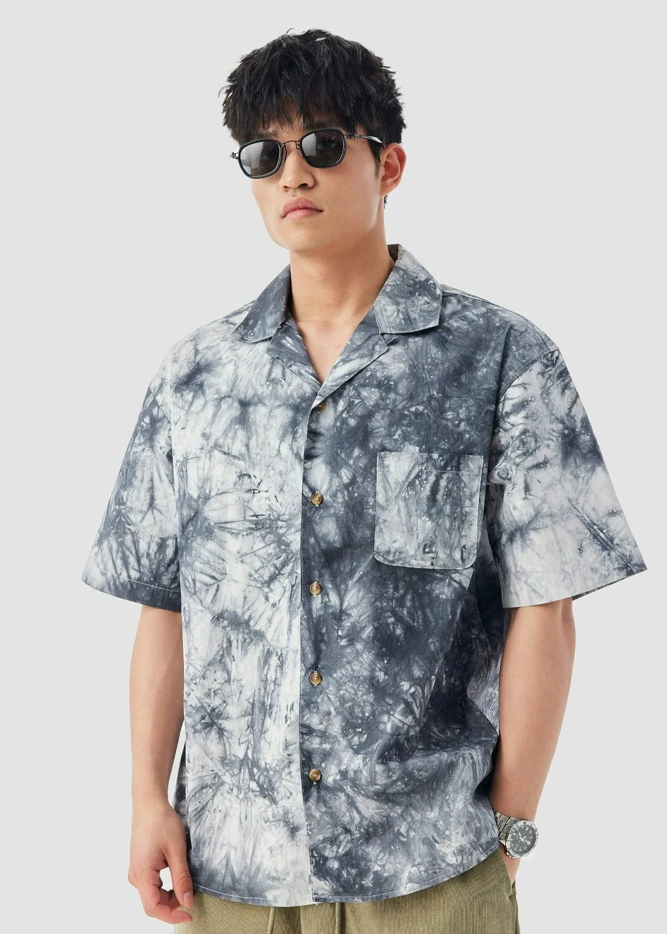 Slim Abstract Print Short Sleeve Button-Up Shirt - Image 10