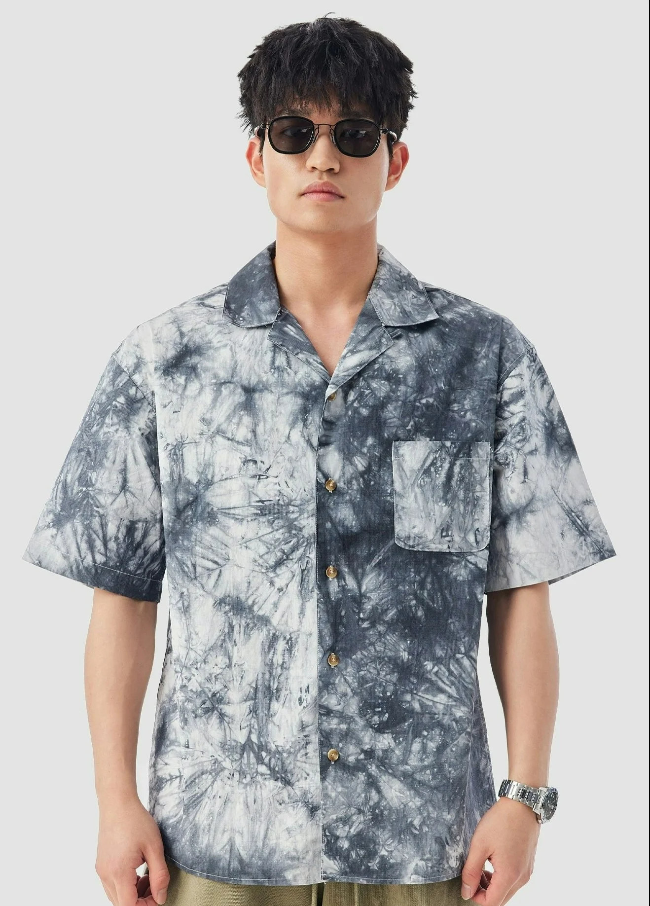 Slim Abstract Print Short Sleeve Button-Up Shirt - Image 12