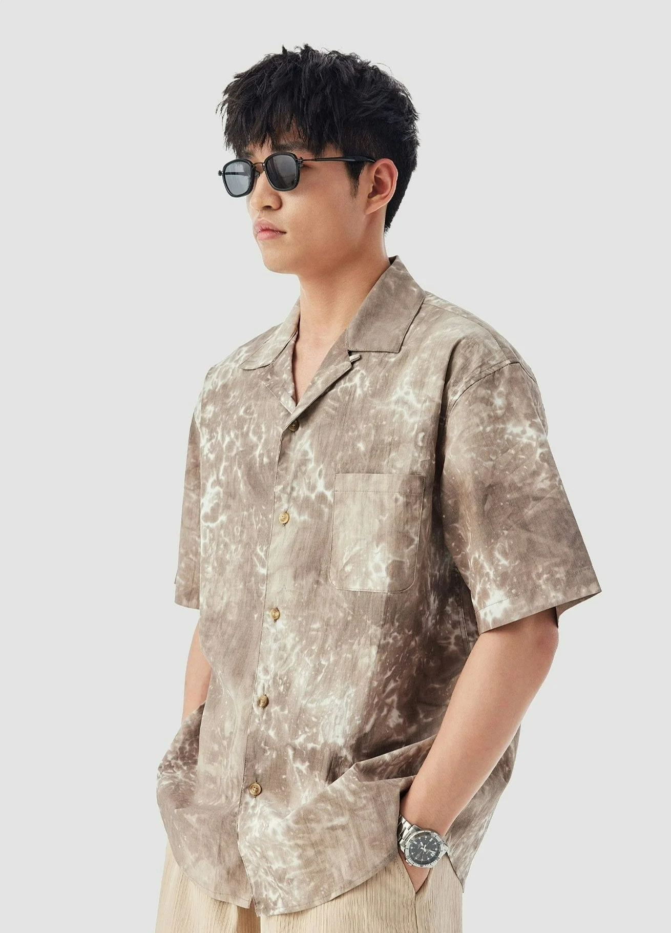 Slim Abstract Print Short Sleeve Button-Up Shirt - Image 2