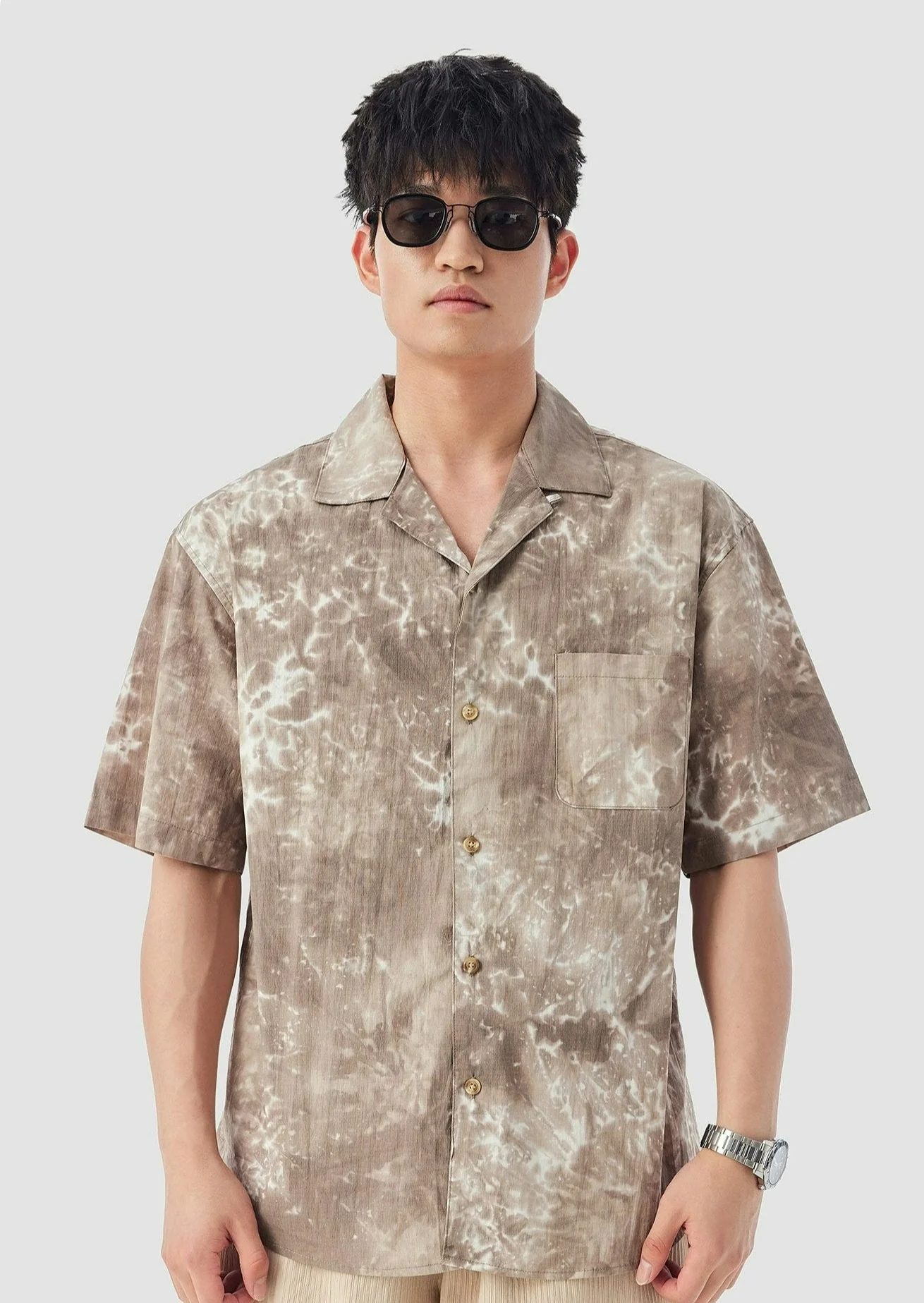 Slim Abstract Print Short Sleeve Button-Up Shirt - Image 3