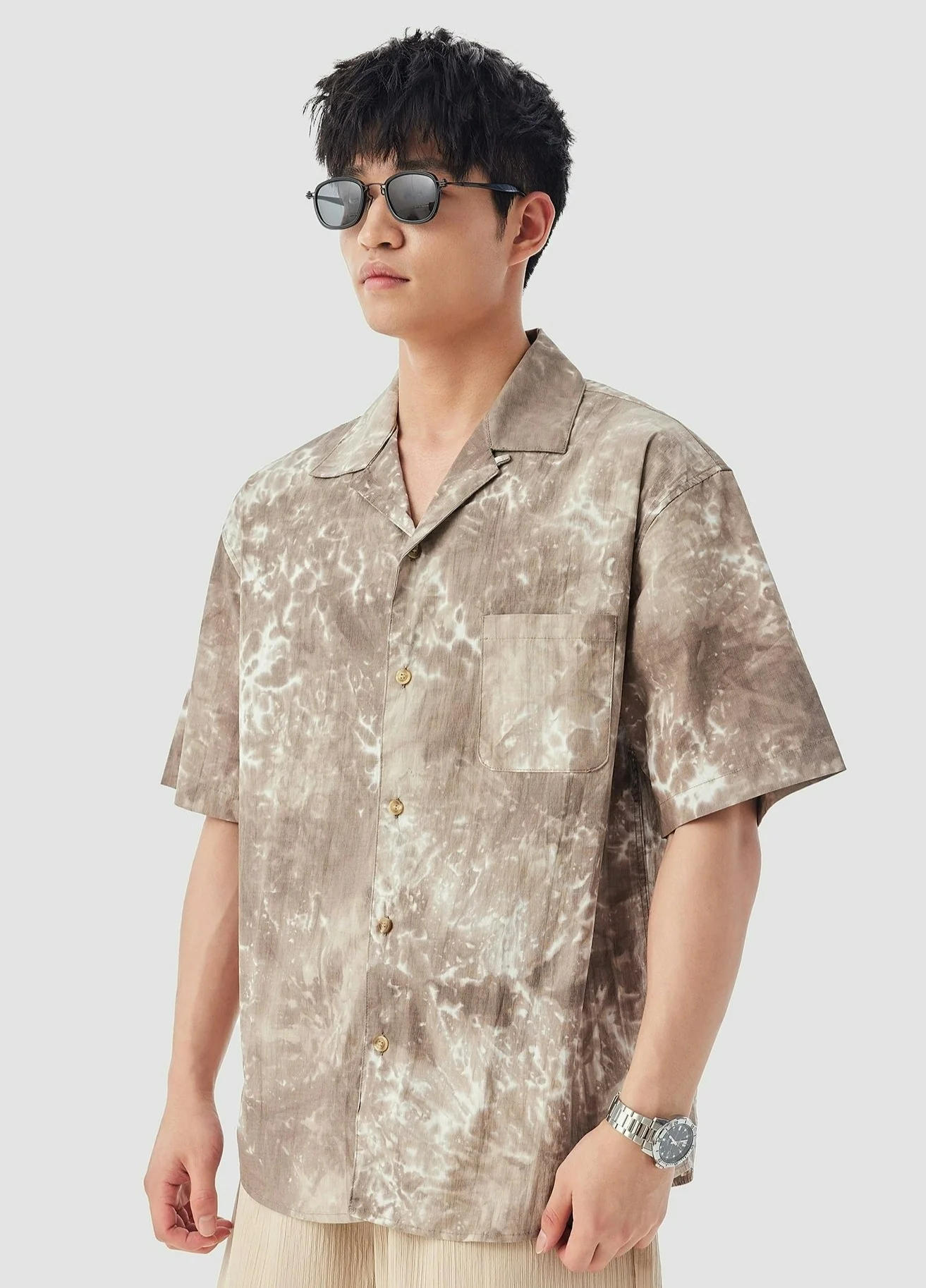 Slim Abstract Print Short Sleeve Button-Up Shirt - Image 4