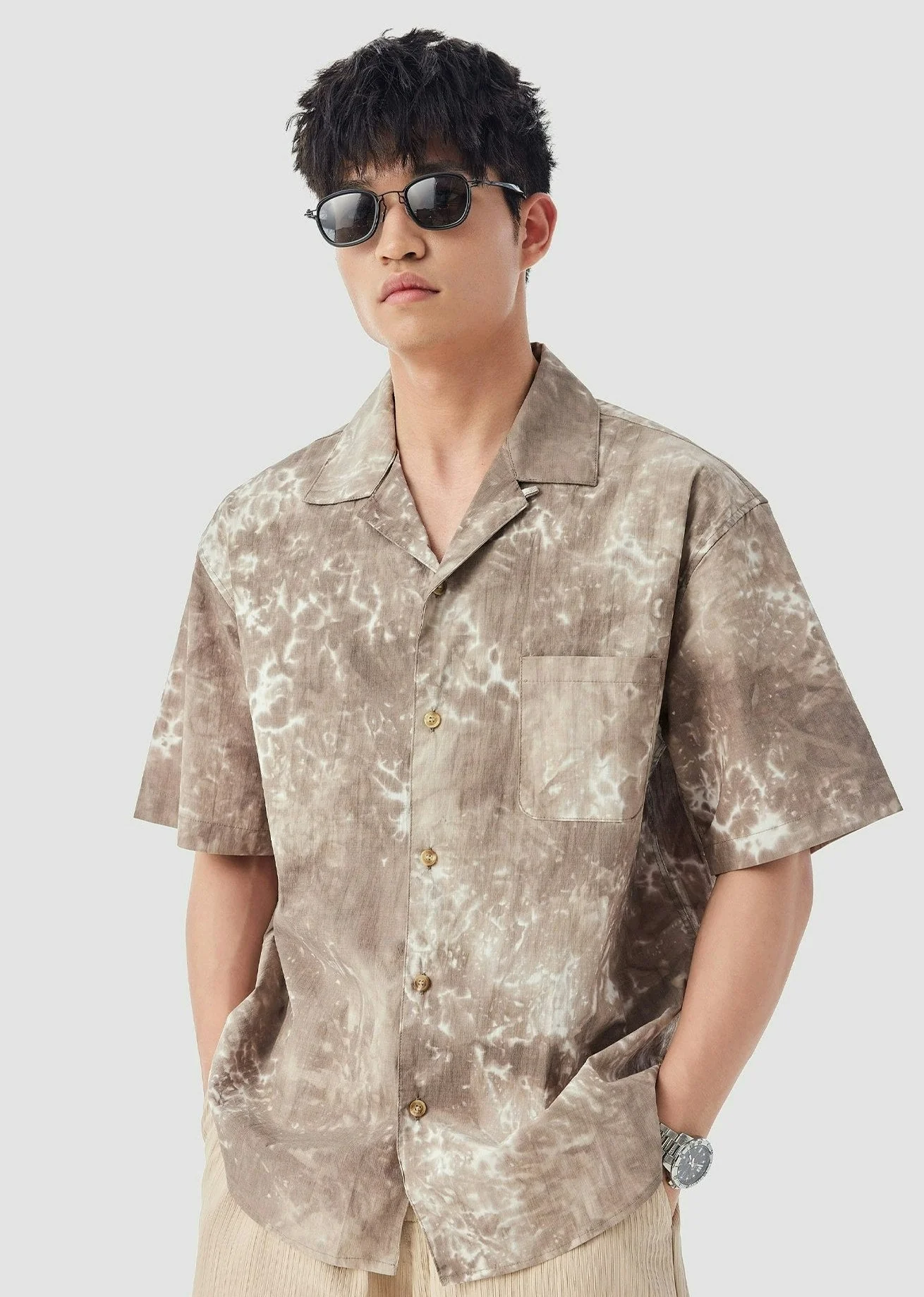 Slim Abstract Print Short Sleeve Button-Up Shirt - Image 5