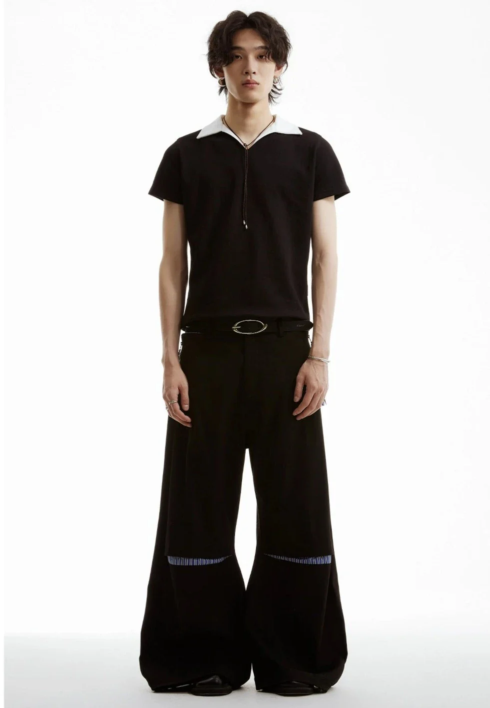 Slim Contrast Collar Zippered Polo Shirt - Image 6